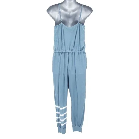NEW Sundry Teal White Tie Dye Stripe Jogger Leg Sleeveless Jumpsuit Size 1 Small - Picture 12 of 13